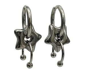 Paire de boucles d ' oreilles pendantes en forme d ' étoile de 3 cm avec créoles argentées, breloque bouffante à cinq points et perles incurvées pour un look tendance de jour comme de nuit