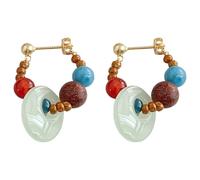 Paire de boucles d’oreilles perles nouveau style chinois, agate en pierre naturelle, pendantes, esprit ethnique vintage, 3,4 x 2,3 cm
