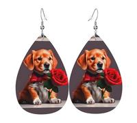 Paire de boucles d'oreilles en cuir synthétique en forme de chien semblable à un gentleman pour femme. Boucles d'oreilles pendantes légères en cuir synthétique.