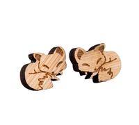 Paire de boucles d'oreilles en forme de renard endormi - Découpe en bois - Clous d'oreilles, Bois, Pas de gemme