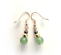 Paire de boucles d'oreilles en laiton plaqué or 18K, avec hématite et une pierre complémentaire au choix parmi 29 pierres véritables, cadeau français (AVENTURINE VERTE)