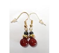 Paire de boucles d'oreilles en laiton plaqué or 18K, avec hématite et une pierre complémentaire au choix parmi 29 pierres véritables, cadeau français (CORNALINE)