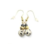 Paire de boucles d'oreilles en laiton plaqué or 18K, avec hématite et une pierre complémentaire au choix parmi 29 pierres véritables, cadeau français (JASPE DALMATIEN)