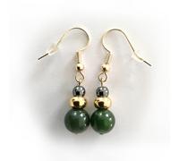Paire de boucles d'oreilles en laiton plaqué or 18K, avec hématite et une pierre complémentaire au choix parmi 29 pierres véritables, cadeau français (JADE VERT)