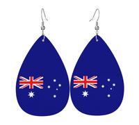 Paire de boucles d'oreilles pendantes en cuir avec drapeau australien en forme de larme pour femme