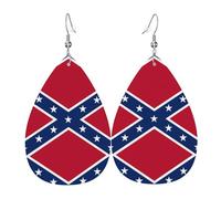 Paire de boucles d'oreilles pendantes en cuir avec drapeau confédéré en forme de larme pour femme - Légères