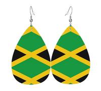 Paire de boucles d'oreilles pendantes en cuir avec drapeau de la Jamaïque - En cuir synthétique - Légères - Pour femme