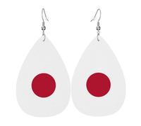 Paire de boucles d'oreilles pendantes en cuir avec drapeau japonais en forme de larme pour femme