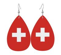 Paire de boucles d'oreilles pendantes en cuir avec drapeau suisse en forme de larme pour femme