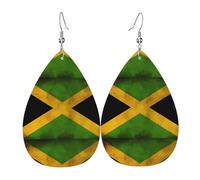 Paire de boucles d'oreilles pendantes en cuir avec motif drapeau jamaïcain ancien en forme de larme pour femme