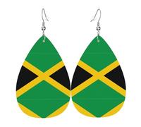 Paire de boucles d'oreilles pendantes en cuir synthétique avec drapeau de la Jamaïque pour femme