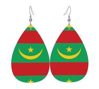 Paire de boucles d'oreilles pendantes en cuir synthétique avec drapeau de la Mauritanie pour femme