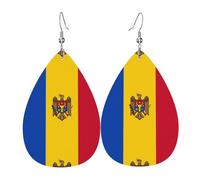 Paire de boucles d'oreilles pendantes en cuir synthétique avec drapeau de la Moldavie pour femme