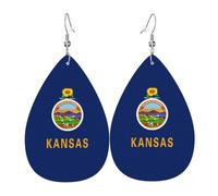 Paire de boucles d'oreilles pendantes en cuir synthétique avec drapeau de l'État du Kansas pour femme