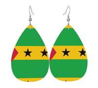 Paire de boucles d'oreilles pendantes en cuir synthétique avec drapeau de Sao Tomé et Principe pour femme