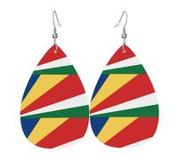 Paire de boucles d'oreilles pendantes en cuir synthétique avec drapeau des Seychelles pour femme