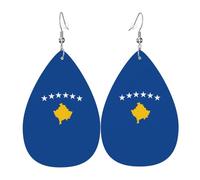 Paire de boucles d'oreilles pendantes en cuir synthétique avec drapeau du Kosovo pour femme