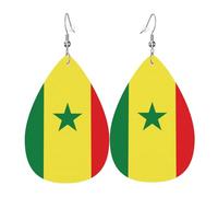 Paire de boucles d'oreilles pendantes en cuir synthétique avec drapeau du Sénégal pour femme