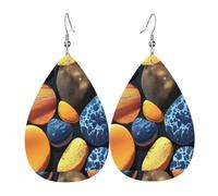 Paire de boucles d'oreilles pendantes en cuir synthétique avec galets jaunes pour femme