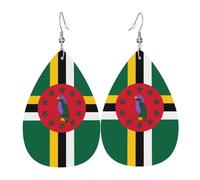 Paire de boucles d'oreilles pendantes en cuir synthétique avec motif drapeau du Commonwealth de la Dominique