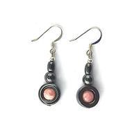 Paire de boucles d'oreilles pendantes en pierres véritables d'hématite avec pierres de rhodochrosite, montage en argent 925 (RHODOCHROSITE)