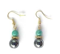 Paire de boucles d'oreilles pendantes, montage plaqué or 18 carats, en pierres véritables d'hématite et de couleurs au choix. Cadeau fabriqué en France (AMAZONITE)