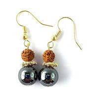 Paire de boucles d'oreilles pendantes, montage plaqué or 18 carats, en pierres véritables d'hématite et de couleurs au choix. Cadeau fabriqué en France (GRAINE DE RUDRAKSHA)