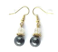 Paire de boucles d'oreilles pendantes, montage plaqué or 18 carats, en pierres véritables d'hématite et de couleurs au choix. Cadeau fabriqué en France (QUARTZ CRAQUELE)