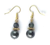 Paire de boucles d'oreilles pendantes, montage plaqué or 18 carats, en pierres véritables d'hématite et de couleurs au choix. Cadeau fabriqué en France (OBSIDIENNE NEIGE)
