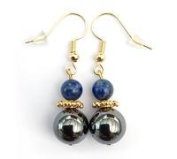 Paire de boucles d'oreilles pendantes, montage plaqué or 18 carats, en pierres véritables d'hématite et de couleurs au choix. Cadeau fabriqué en France (LAPIS LAZULI)