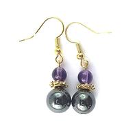 Paire de boucles d'oreilles pendantes, montage plaqué or 18 carats, en pierres véritables d'hématite et de couleurs au choix. Cadeau fabriqué en France (AMETHYSTE)