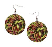 Paire de boucles d'oreilles rondes en cuir avec motif carnivore avec motif plante