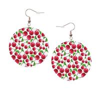 Paire de boucles d'oreilles rondes en cuir avec motif cerises rouges
