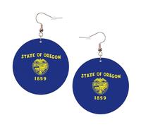 Paire de boucles d'oreilles rondes en cuir léger imprimé drapeau de l'État de l'Oregon - Bijoux tendance - Cadeaux pour femmes et filles, One Size, Polyester