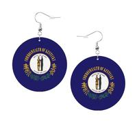 Paire de boucles d'oreilles rondes en cuir léger imprimé drapeau de l'État du Kentucky pour femme, cadeau tendance pour femmes et filles, One Size, Polyester