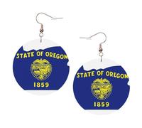 Paire de boucles d'oreilles rondes imprimées avec drapeau de l'État de l'Oregon pour femme, 1 paire de boucles d'oreilles percées en cuir léger, bijoux tendance, cadeaux pour femmes et filles, One