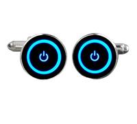 Paire de Boutons de Manchette Geek | Boutons de Manchette Design ronds | Bouton de Manchette Original symbole Puissance Power | Accessoire Homme Métal Argenté