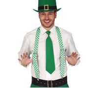 PAIRE DE BRETELLES POLYESTER VERT TRÈFLES ADULTE