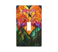 Paire de cache-interrupteurs en forme de cœur en vitrail avec motif flamant rose pour cuisine, ferme, chambre à coucher, salle de bain