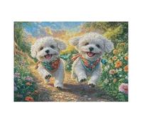 Paire de caniches Champ de Fleurs Animal de Compagnie Mignon Faune Sauvage Nature Sauvage Puzzle 300 Pièces pour Adultes Agréable Amusant Et Relaxant Parfait pour Passe Temps Et Loisirs 300 PCS（40x2