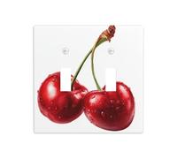 Paire de cerises rouges brillantes à double interrupteur à bascule, plaque murale, décoration d'interrupteur, taille standard - 11,4 x 11,4 cm