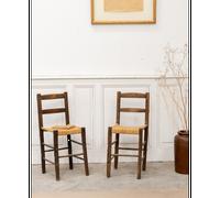 Paire de chaises anciennes en bois et rotin n°1390