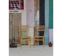 Paire de chaises en bois et beige à paillettes n°1158