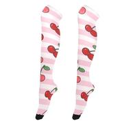 Paire de chaussettes au-dessus du genou pour femme Motif rayures roses et blanches