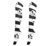 Paire de chaussettes montantes noires et blanches vintage pour femme avec tête de mort pour Halloween, cosplay, fête, festival, médias altas para mujer