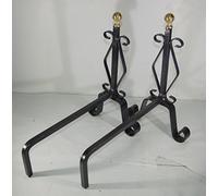 Paire de chenets pour cheminée en fer forgé avec plan de soutien pour le bois de 40 cm