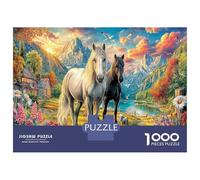 Paire de Chevaux dans Le Champ Floral Vibrant 1000 Pièces Puzzle - Assemblage Parfait & Défiant Duo équine Gracieux - pour Adultes 38x26cm/1000pcs Cadeau pour Adultes