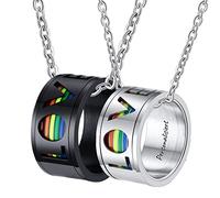 Paire de Collier pour Ses 2 pièces, Un Pendentif en Acier Inoxydable Sonne 11 mm Love Spinner Partner Chains Boys Black, Collier pour Hommes 60 cm, chaîne féminine 50 cm, Taille 54 et 62,
