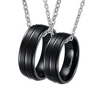 Paire de Colliers en Acier Inoxydable, Paire de bagues avec Pendentif, Fibre de Carbone brossée pour Femmes, Hommes, Femmes, 50 cm, Homme, 60 cm, Pas de cconie