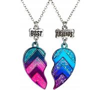 Paire de colliers pour petites amies 2en1, coeur scintillant, couleur argent, longueur 43+5 cm